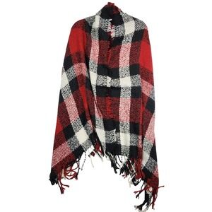 Unbranded Red Plaid Scarf OS Buffalo Check‎ Fringe Wrap Cabin Core Winter Warm